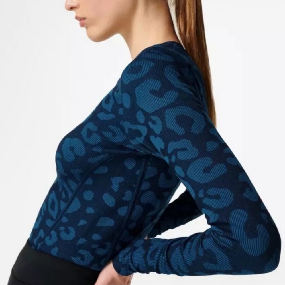 NWT Sweaty Betty Glisten Seamless Leopard Animal Print Long Sleeve Top Size Med